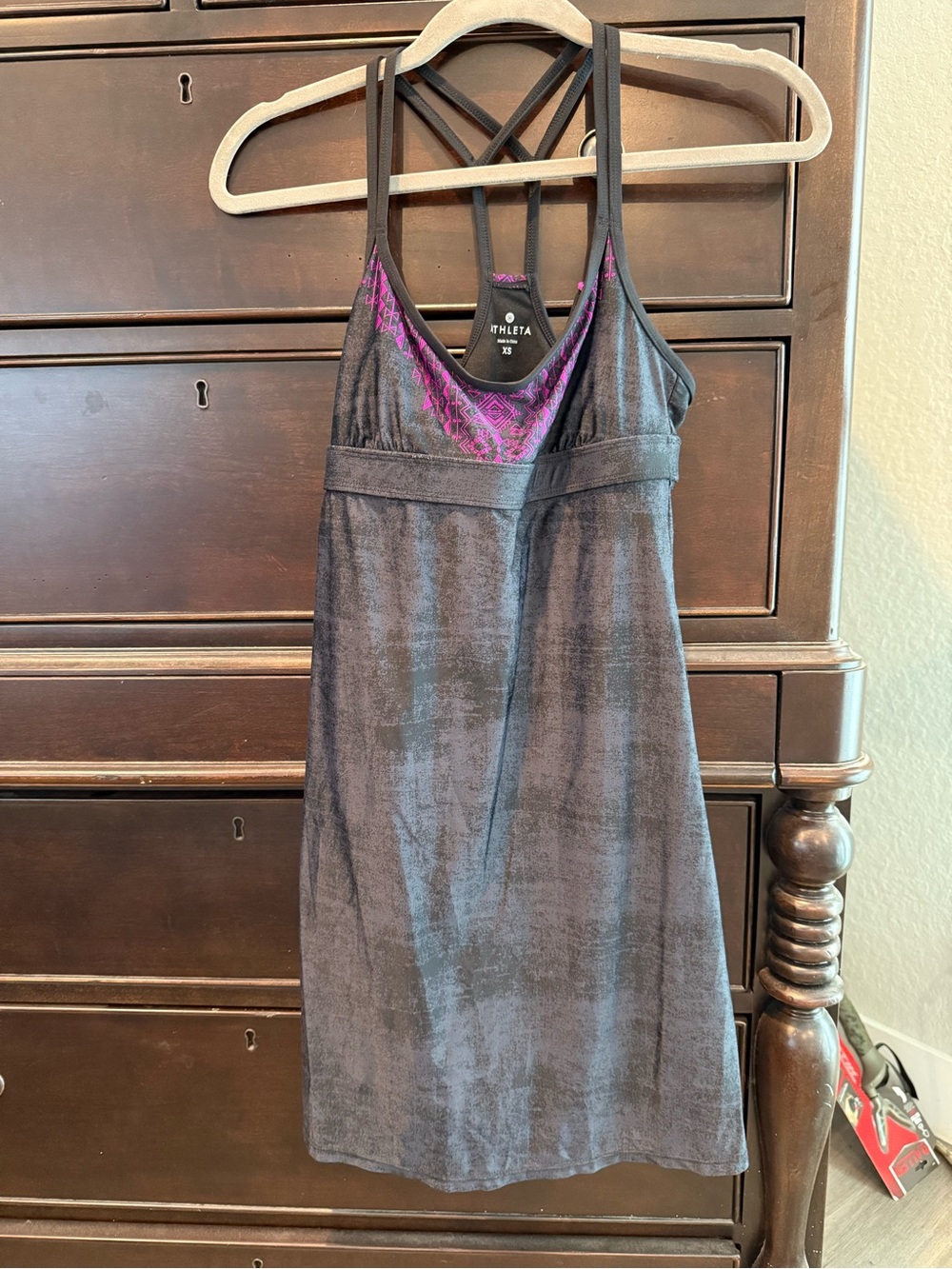 Athleta Black Tank Dress with Pink Patterned Neckline